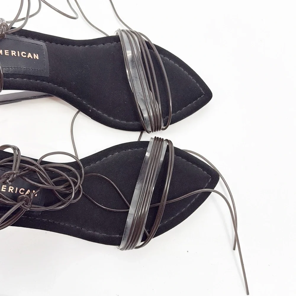 Good American Clear Wedge Ankle Strap Sandals Neoprene GA080N-E BLACK001 Size 4
